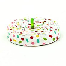 Load image into Gallery viewer, Double Fold Bias Tape 1/2'' Gingerbread Kisses Sprinkles White Doodlebug Design Inc.
