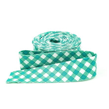 Load image into Gallery viewer, Quilt Binding Gingham Checked Spearmint Green Single Fold 1 1/4" Quilt Binding