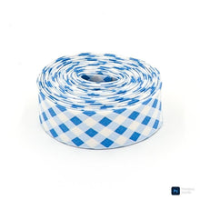 Load image into Gallery viewer, Quilt Binding Gingham Checked Blue Creamy White Single Fold 1 1/4" Quilt