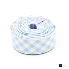 Load image into Gallery viewer, Quilt Binding Gingham Checked Light Blue Creamy White Single Fold 1 1/4" Quilt