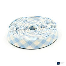 Load image into Gallery viewer, Double Fold Bias Tape Gingham Check Light Blue White 1/2'' Bias Binding