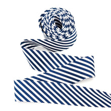 Load image into Gallery viewer, Bias Quilt Binding Navy Blue and White 1/8'' Stripe 1 1/4" Single Fold