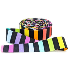 Load image into Gallery viewer, Quilt Binding Tula Pink Disco Stripe Carbon Gray Rainbow 1 1/4" Single Fold