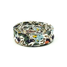 Load image into Gallery viewer, Double Fold Bias Tape 1/2'' Wide Liberty of London Tana Lawn Wiltshire Blossom Olive Green METALLIC GOLD