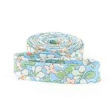 Load image into Gallery viewer, Double Fold Bias Tape 1/2'' Liberty of London Tana Lawn Paysanne Blossom Strawberry Blue