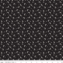 Load image into Gallery viewer, Frank and Friends Moon & Stars Black Glow In The Dark Fabric Half Yards
