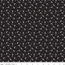 Load image into Gallery viewer, Frank and Friends Moon & Stars Black Glow In The Dark Fabric Half Yards