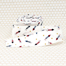 Load image into Gallery viewer, Bias Quilt Binding Tiny Rockets Red White Blue 1 1/4" Single Fold