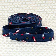 Load image into Gallery viewer, Double Fold 1/2'' Bias Tape Rockets Red White Blue Patriotic Binding