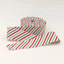 Load image into Gallery viewer, Bias Quilt Binding Stripe Red Green Christmas 1 1/4" Single Fold