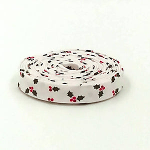 Double Fold Bias Tape 1/2'' Holly Holiday Holly White