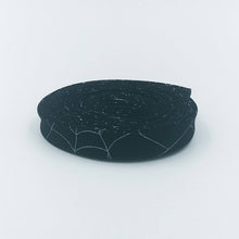 Load image into Gallery viewer, Double Fold Bias Tape 1/2'' Bad To The Bone Spider Webs Black Gunmetal Metallic