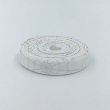 Load image into Gallery viewer, Double Fold Bias Tape 1/2'' Bad To The Bone Spider Webs White Silver Metallic