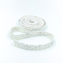 Load image into Gallery viewer, Double Fold Bias Tape 1/2'' Bad To The Bone Spider Webs White Silver Metallic