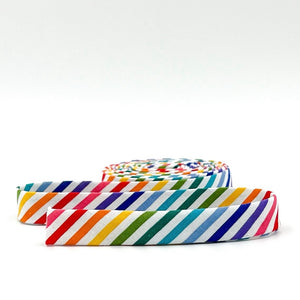Double Fold Bias Tape Rainbow & White 1/2" Wide Stripe Bias Binding