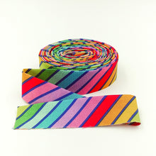 Load image into Gallery viewer, Quilt Binding Rainbowfruit Blue Diagonal Stripe 1 1/4&quot; Single Fold Binding
