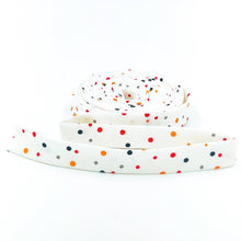 Load image into Gallery viewer, Double Fold Bias Tape 1/2&#39;&#39; Hey Bootiful Dots Off White Halloween Bias Binding
