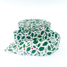 Load image into Gallery viewer, Quilt Binding The Magic of Christmas Holly White 1 1/4&quot; Single Fold Binding My Mind&#39;s Eye
