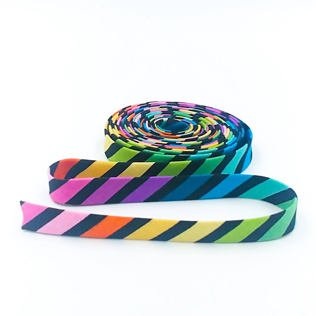 Double Fold Bias Tape 1/2'' Make Rainbow Stripe Black Bias Binding