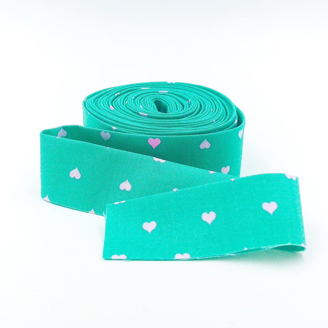 Quilt Binding Tula Pink Besties Unconditional Love Hearts Meadow Green Single Fold 1 1/4