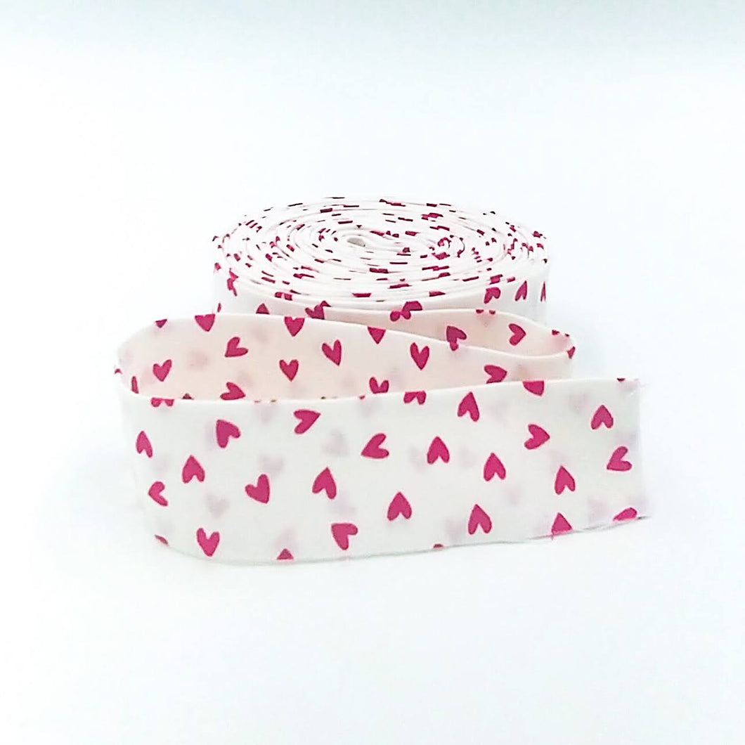 Quilt Binding My Valentine Hearts White Red Single Fold 1 1/4
