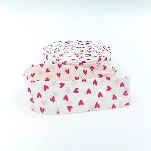 Quilt Binding My Valentine Hearts White Red Single Fold 1 1/4" Binding