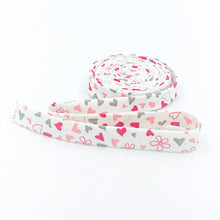 Load image into Gallery viewer, Double Fold Bias Tape 1/2&#39;&#39; I Love Us Hearts and Flowers Ivory Red Bias Binding Sandy Gervais
