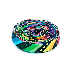 Double Fold Bias Tape 1/2'' Bloom Rainbow Stripe Black Bias Binding Kristy Lea