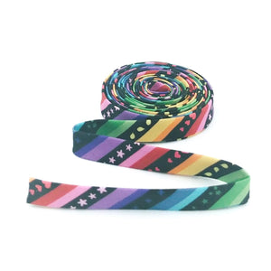 Double Fold Bias Tape 1/2'' Bloom Rainbow Stripe Black Bias Binding Kristy Lea