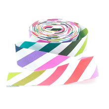 Load image into Gallery viewer, 1 1/4&quot; Bias Quilt Binding Tula Pink Disco Stripe Paper Rainbow 1/2&#39;&#39; Stripe Single Fold Quilt Binding
