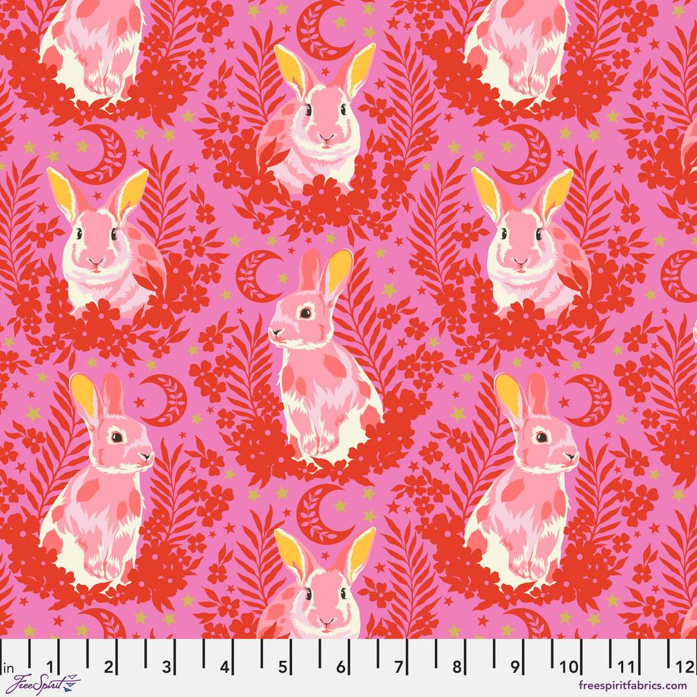 Tula Pink Besties Hop To It Rabbits Blossom Pink Fabric Half Yards