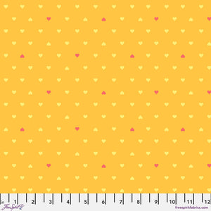 Tula Pink Besties Unconditional Love Hearts Buttercup Yellow Fabric Half Yards