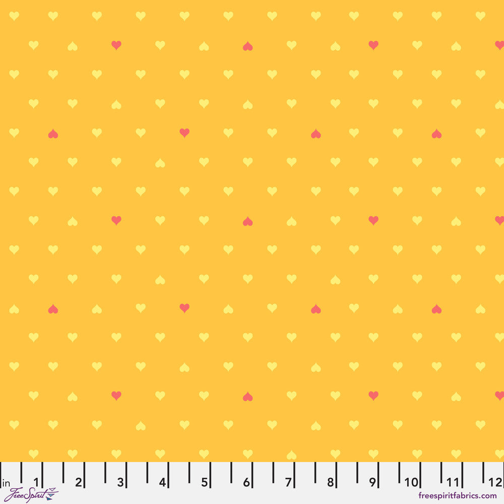 Tula Pink Besties Unconditional Love Hearts Buttercup Yellow Fabric Half Yards