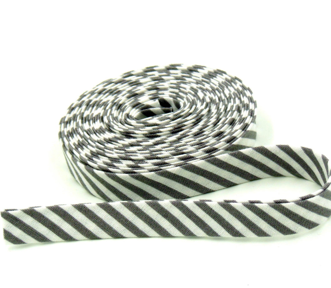 Double Fold Bias Tape Gray & White Stripe 1/2" Wide Bias Binding