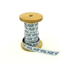 Load image into Gallery viewer, Jacquard Ribbon Trim 1/2'' Grey/White Floral 1 YD
