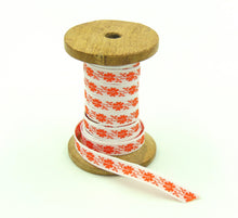 Load image into Gallery viewer, Jacquard Ribbon Trim 7/16'' Alice Tangerine/ White Floral 1 YD
