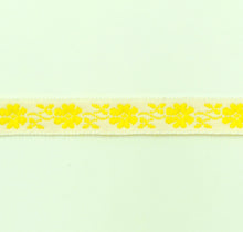 Load image into Gallery viewer, Jacquard Ribbon 7/16'' Alice Yellow/ White Floral 1 YD
