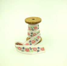 Load image into Gallery viewer, Floral Jacquard Ribbon Trim, Bora Bora Pink &amp; Blue, 1.5''
