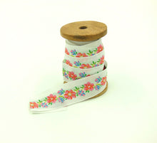 Load image into Gallery viewer, Floral Jacquard Ribbon Trim, Bora Bora Pink &amp; Blue, 1.5''
