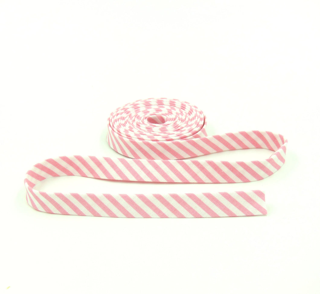 Double Fold Bias Tape Pink & White Candy Stripe Bias Binding