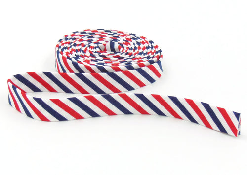 Double Fold Bias Tape 1/2'' Red White & Blue Patriotic Stripe Bias Binding