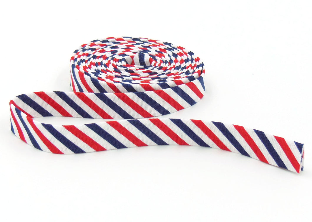 Double Fold Bias Tape 1/2'' Red White & Blue Patriotic Stripe Bias Binding