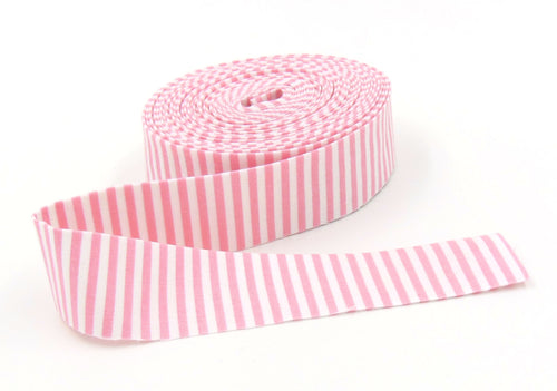 Quilt Binding Peony Pink & White 1/8'' Stripe 1 1/4" Single Fold Binding