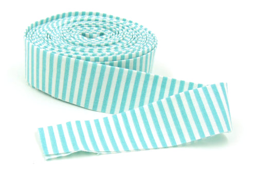 Quilt Binding Aqua and White 1/8'' Stripe 1 1/4" Single Fold Binding