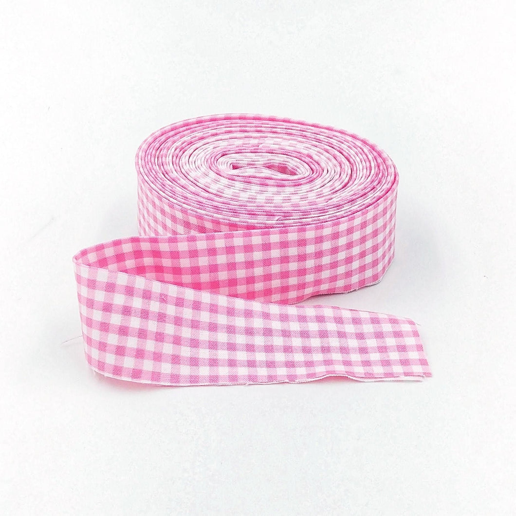 Quilt Binding Pink and White 1/8'' Checked Single Fold 1 1/4" Binding