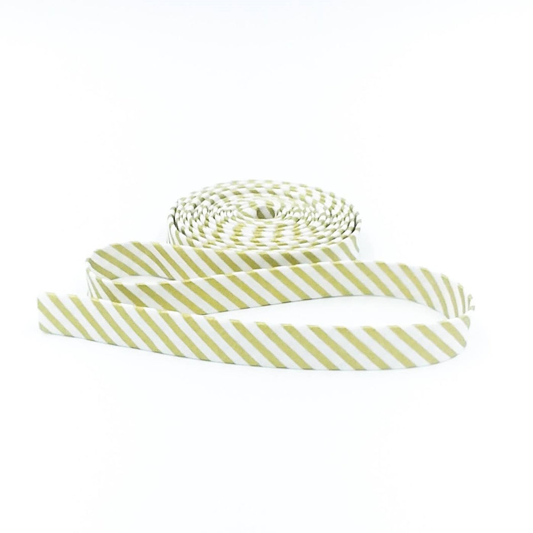 Double Fold Bias Tape Metallic Gold & White Stripe Bias Binding
