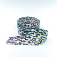 Load image into Gallery viewer, Quilt Binding Tula Pink True Colors Hexy Ink Rainbow Single Fold 1 1/4" Binding
