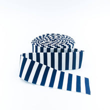 Load image into Gallery viewer, Quilt Binding Navy Blue and White 1/4'' Stripe 1 1/4" Single Fold Binding
