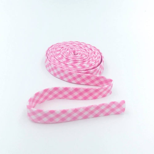 Double Fold 1/2'' Bias Tape 1/8'' Gingham Pink Bias Binding