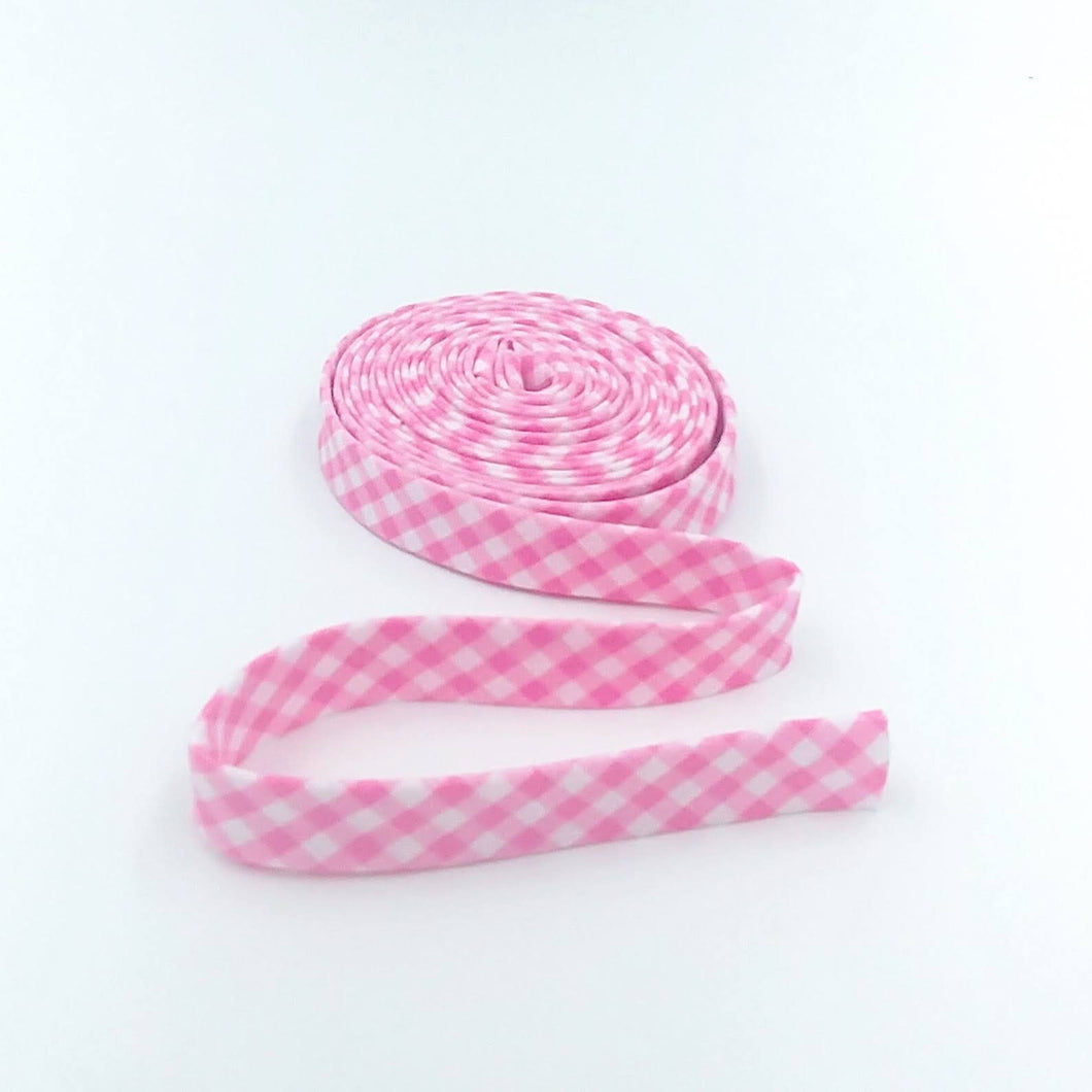 Double Fold 1/2'' Bias Tape 1/8'' Gingham Pink Bias Binding